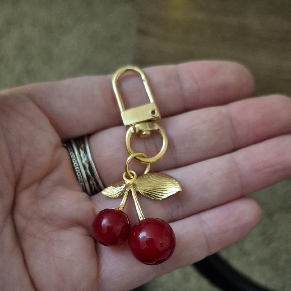 3/$16🎁  Cute Playful Cherry Keychain with Gold Accents
